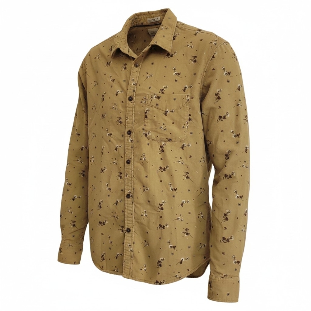 Indian Terrain Unisex Micro-Corduroy Floral Button-Down Shirt Size M Tan Western